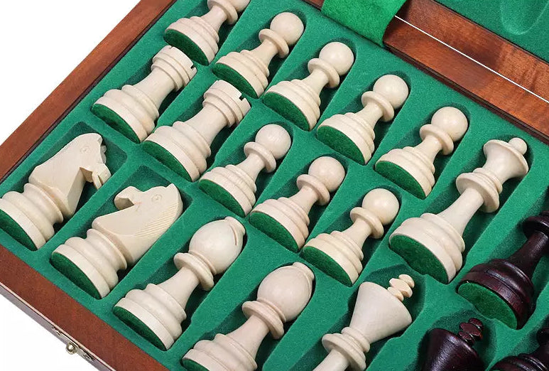 Chess Set - Intarsia Folding Board & Built-In Storage Tray