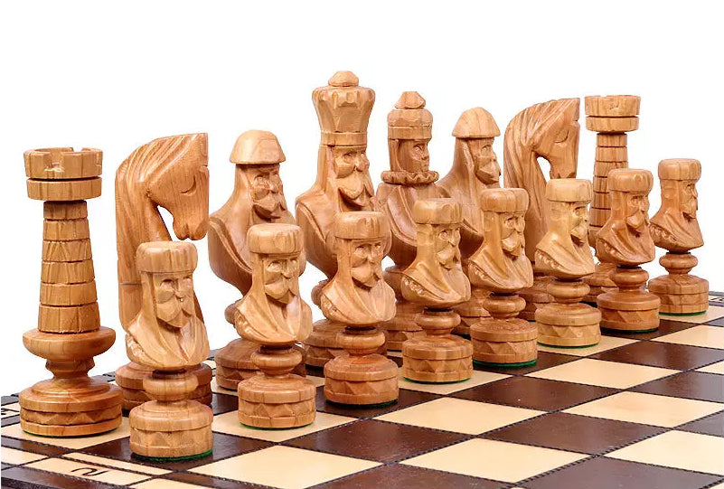 Luxury Lime Wood Hand-Carved Chess Set - Pieces & Hand-Decorated