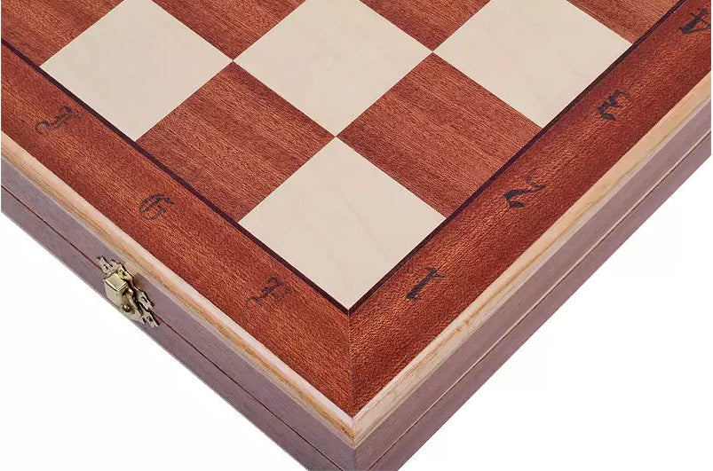 Chess Set - Intarsia Folding Board & Built-In Storage Tray