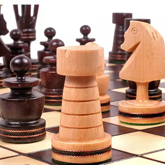 Handcrafted Chess Set - Brass Inlay Pieces Cherry & Hornbeam