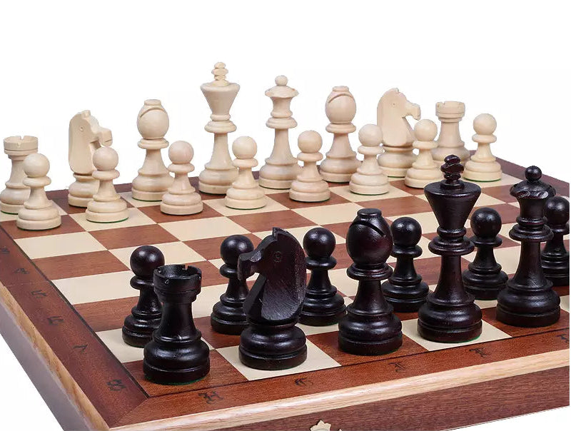 Chess Set - Intarsia Folding Board & Built-In Storage Tray