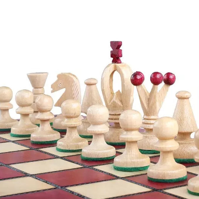 King's Cherry Chess Set - Sycamore Pieces & Cherry Folding Board