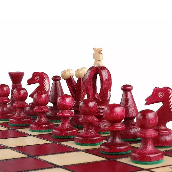 King's Cherry Chess Set - Sycamore Pieces & Cherry Folding Board
