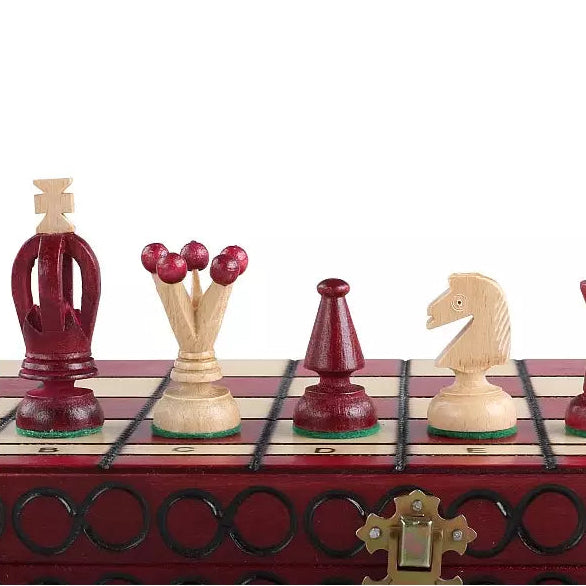 King's Cherry Chess Set - Sycamore Pieces & Cherry Folding Board