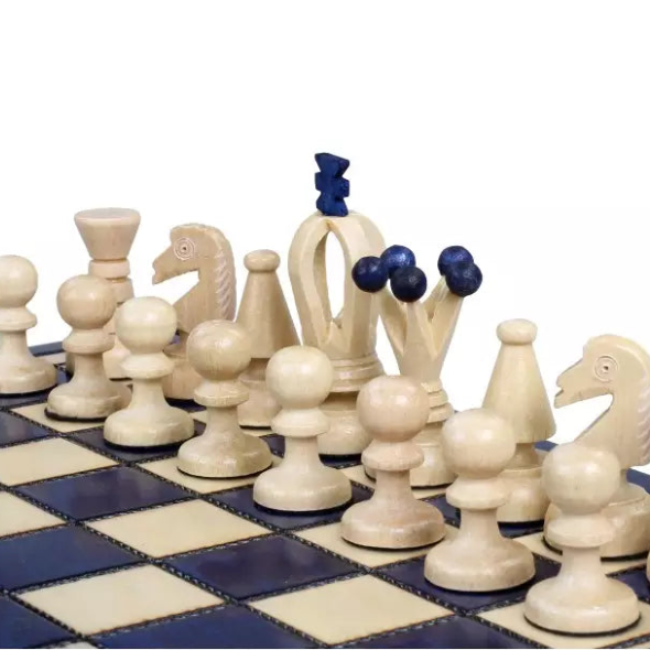 King's Blue Chess Set - Sycamore Pieces & Blue Folding Board