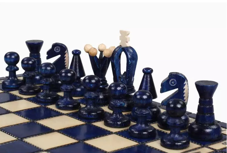 King's Blue Chess Set - Sycamore Pieces & Blue Folding Board