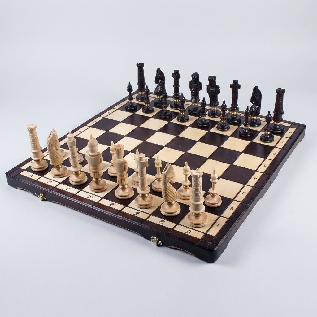 Luxury Handcrafted Chess Set - Brass-Weighted Pieces & Oversized Folding Board
