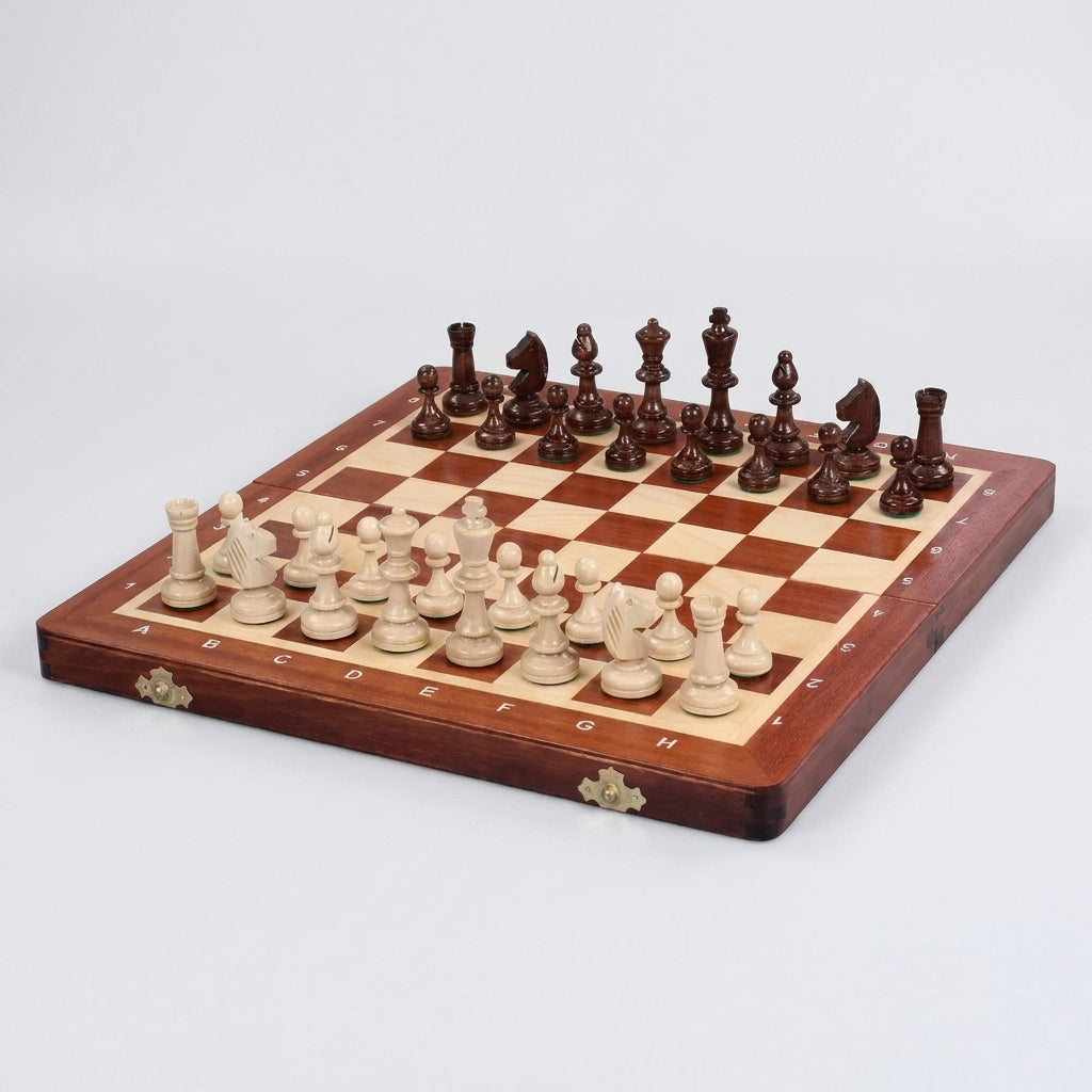 Compact Intarsia Folding Chess Set - Hornbeam Pieces