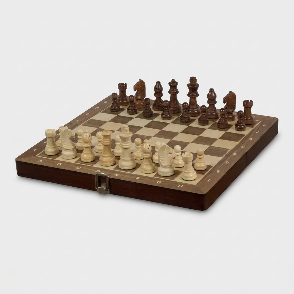 Compact Wooden Chess Set - Walnut & Maple Board