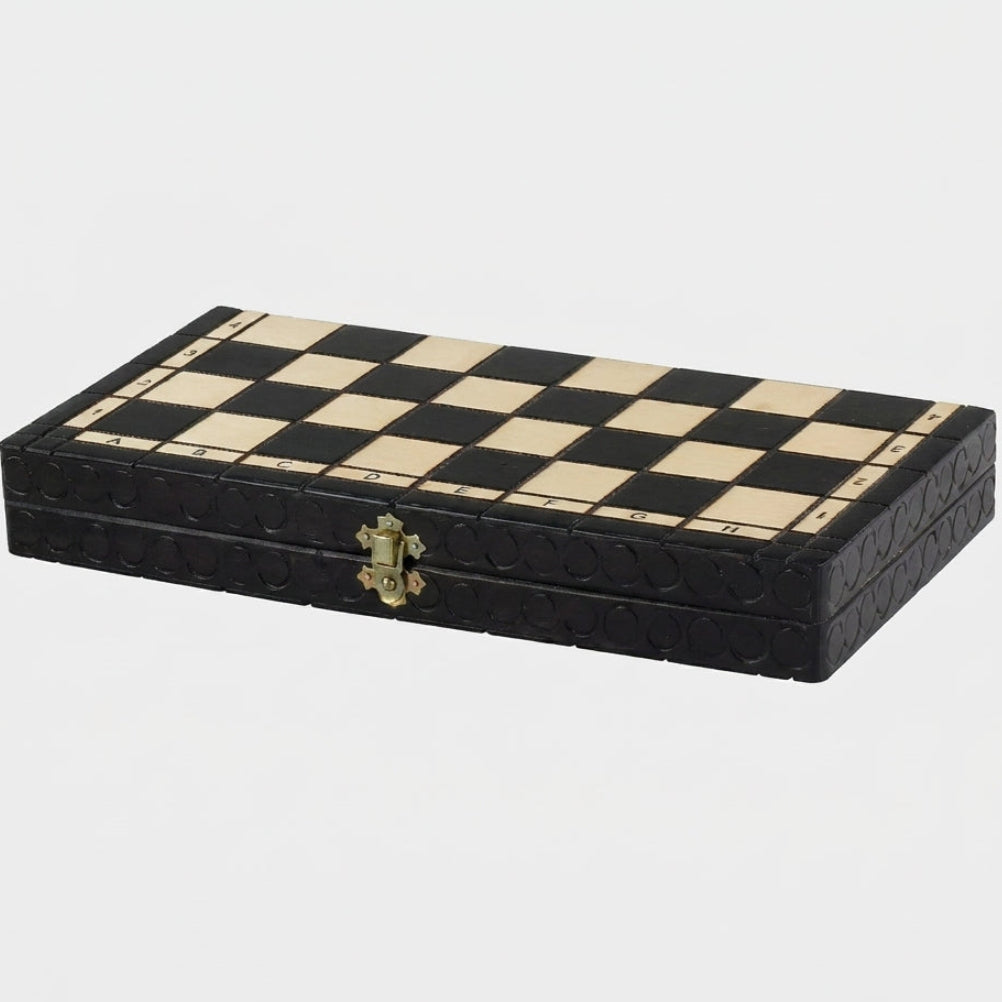 King's Black Chess Set - Sycamore Pieces & Black Folding Board