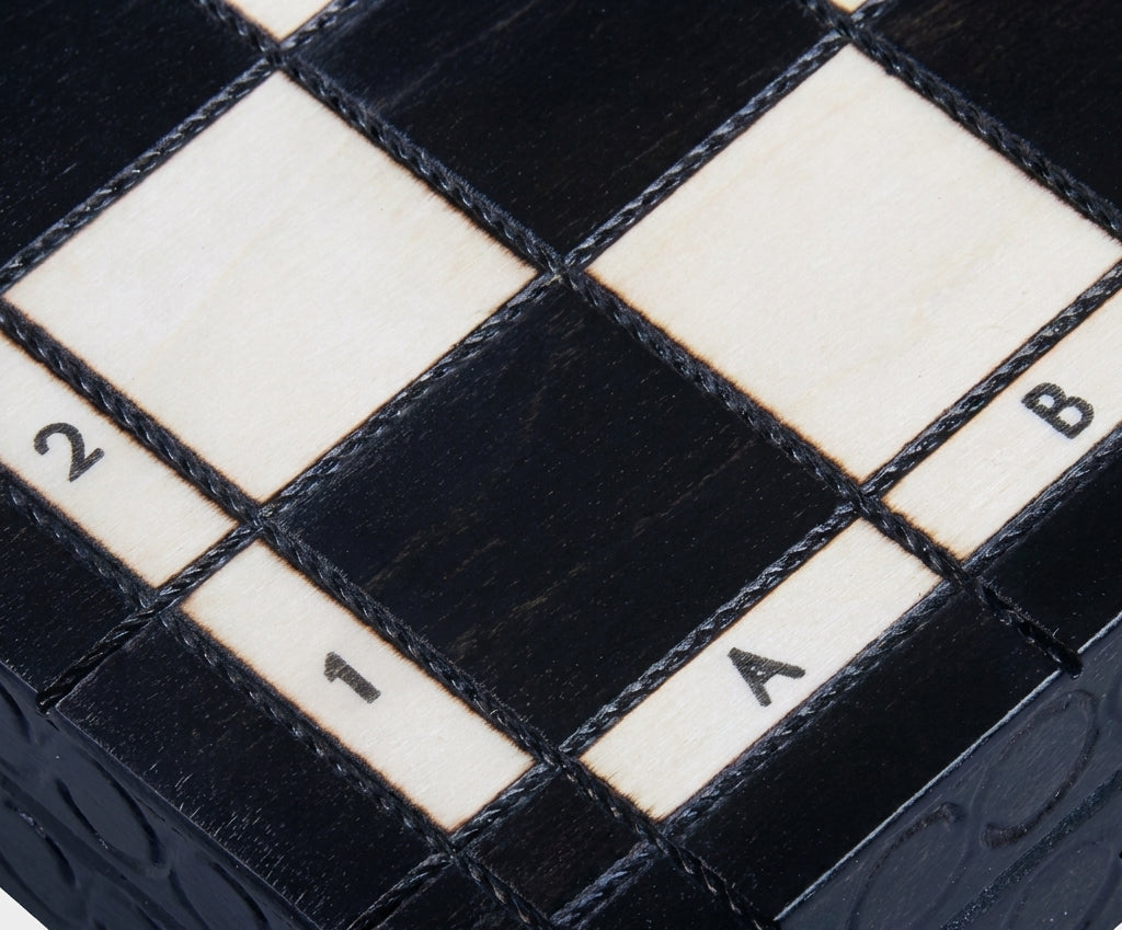 King's Black Chess Set - Sycamore Pieces & Black Folding Board