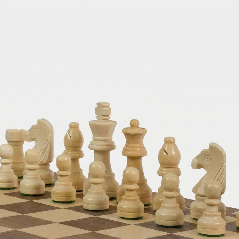 Compact Wooden Chess Set - Walnut & Maple Board
