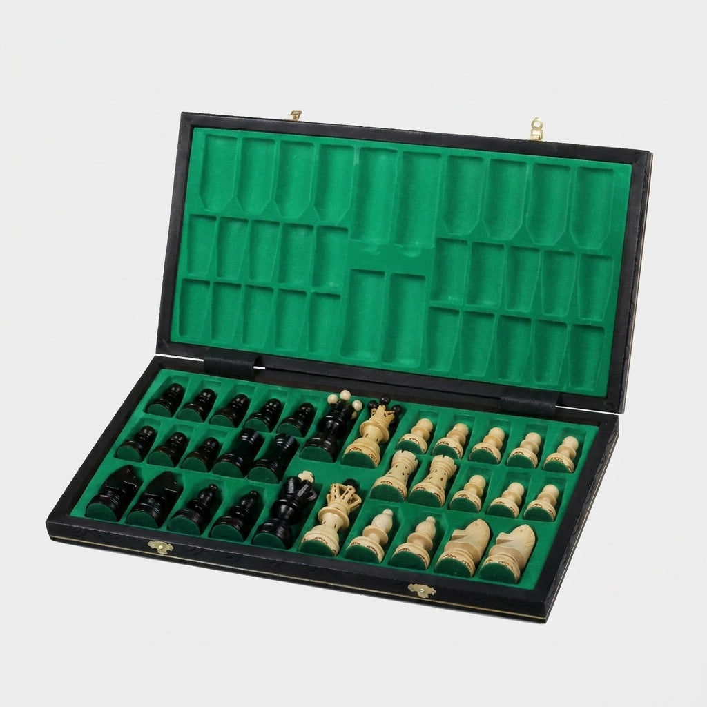 Ambassador Black Chess Set - Burned Ornamental Pieces