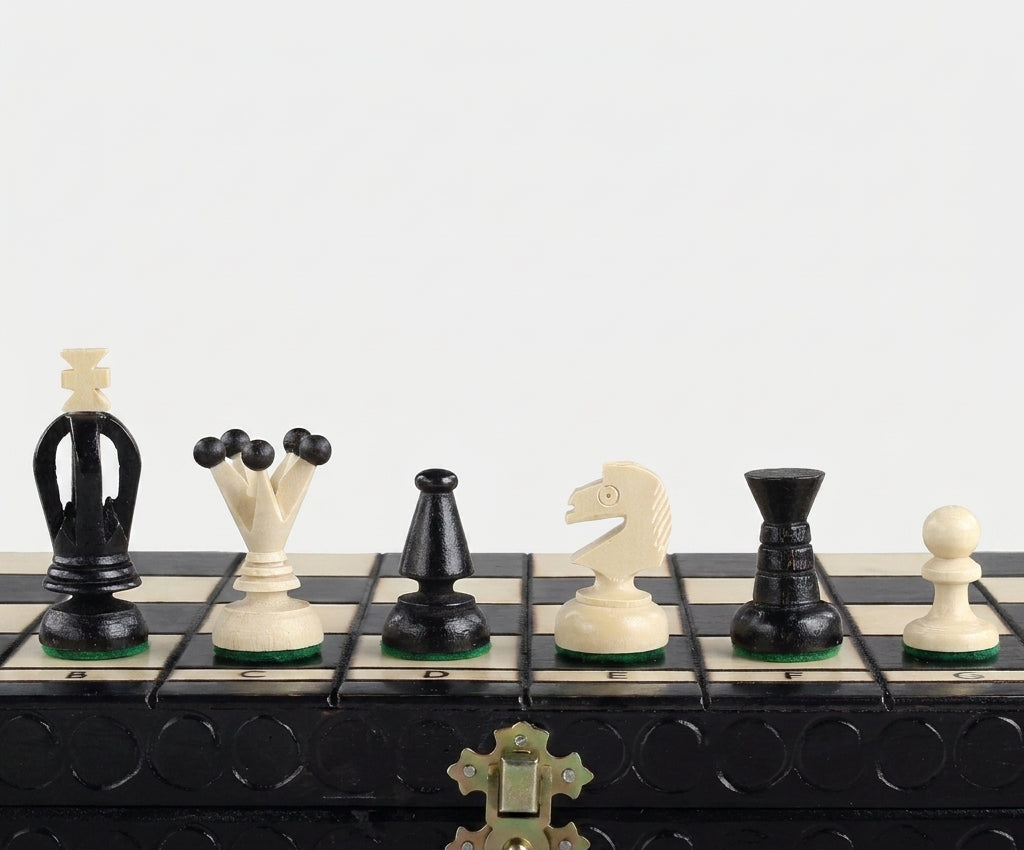 King's Black Chess Set - Sycamore Pieces & Black Folding Board