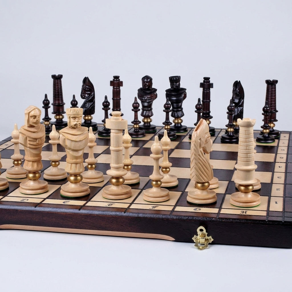 Luxury Handcrafted Chess Set - Brass-Weighted Pieces & Oversized Folding Board