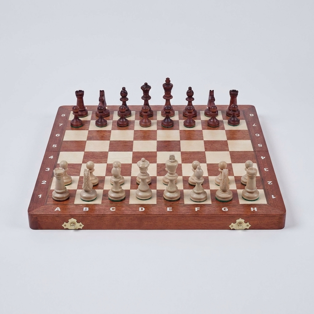 Weighted Folding Chess Set - Intarsia Board & Double Queens Included