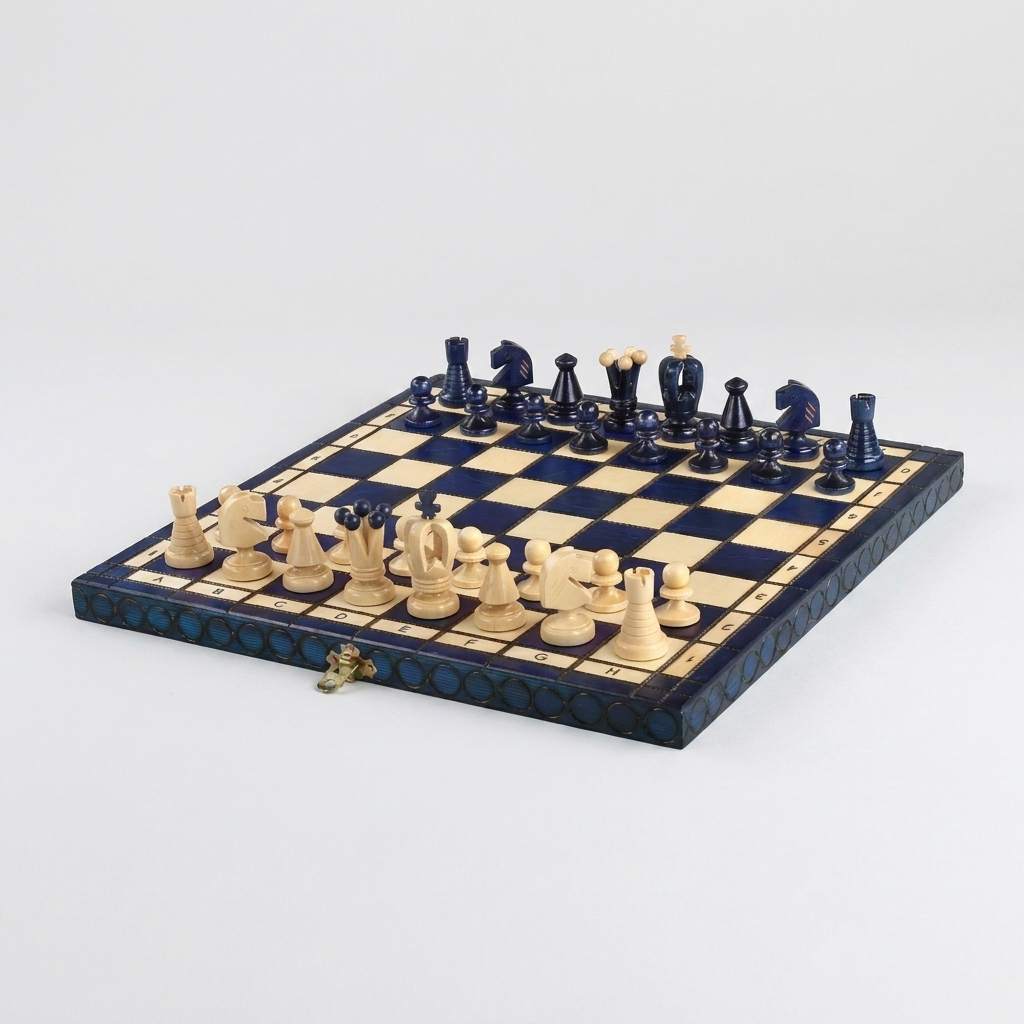 King's Blue Chess Set - Sycamore Pieces & Blue Folding Board