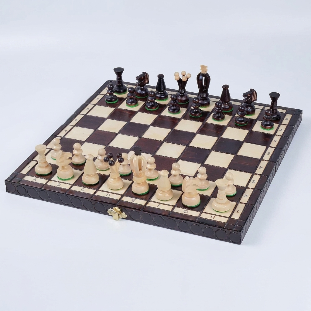 King's Black Chess Set - Sycamore Pieces & Black Folding Board