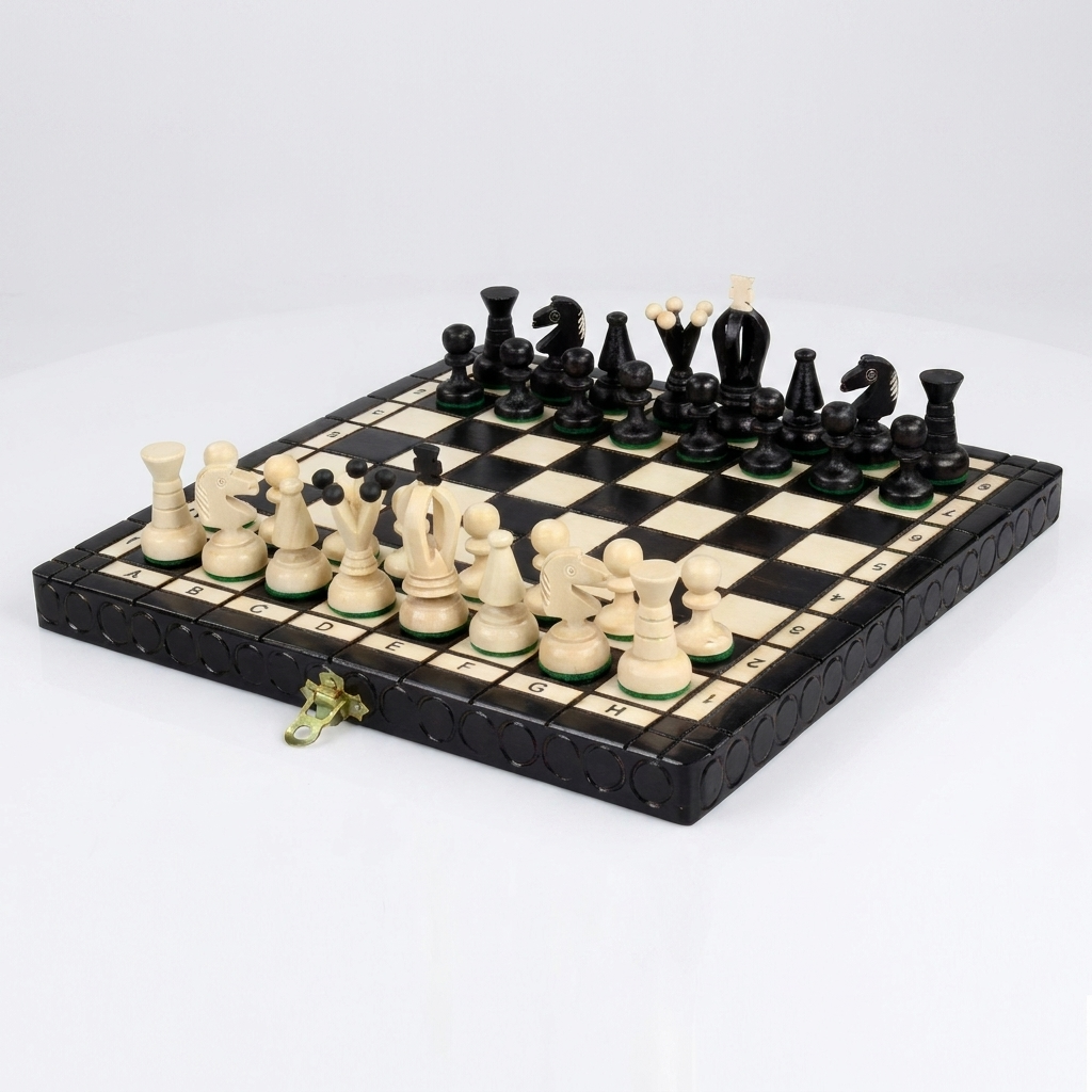 King's Black Chess Set - Sycamore Pieces & Black Folding Board