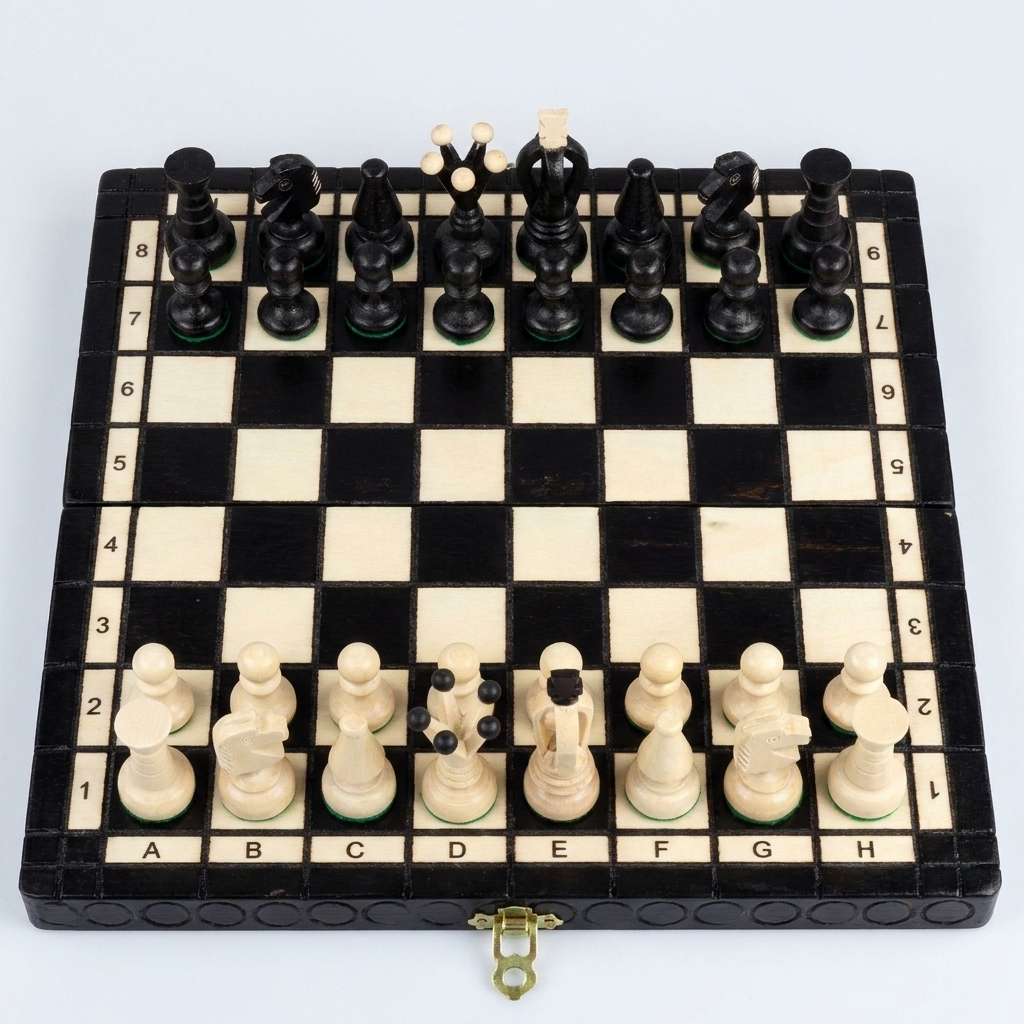 King's Black Chess Set - Sycamore Pieces & Black Folding Board
