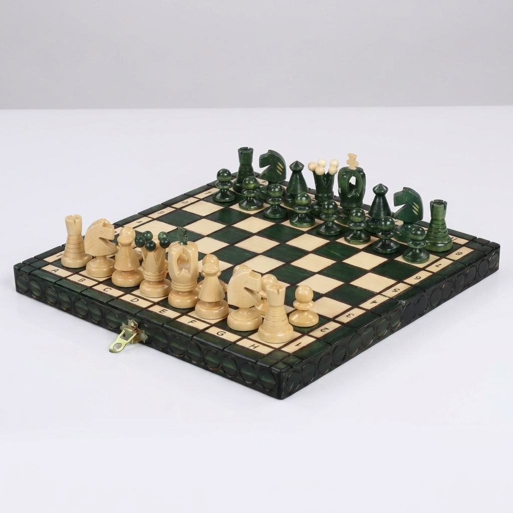 King's Green Chess Set — Sycamore Pieces & Green Folding Board