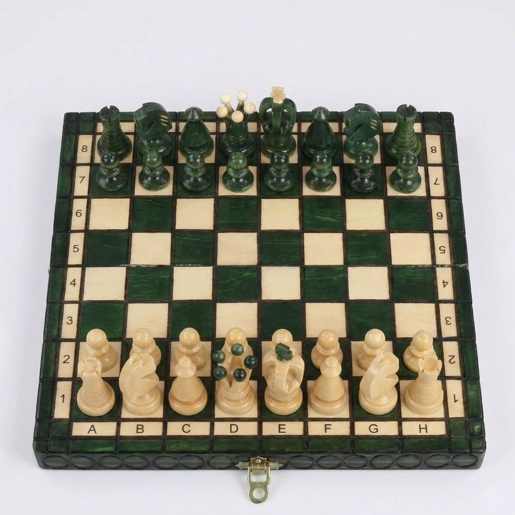 King's Green Chess Set — Sycamore Pieces & Green Folding Board