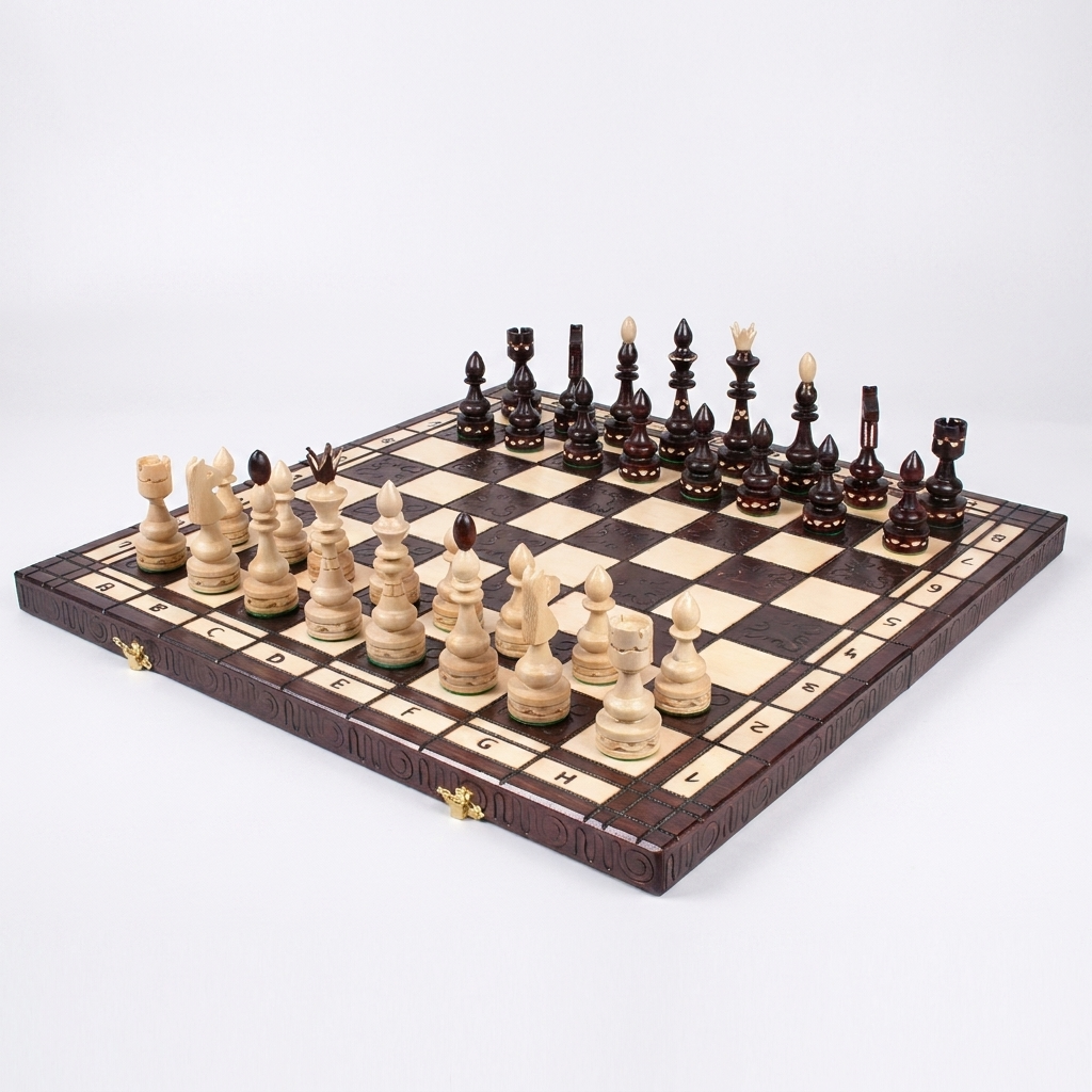 Lord Hand-Crafted Chess Set - Hornbeam Pieces & Burned Folding Board