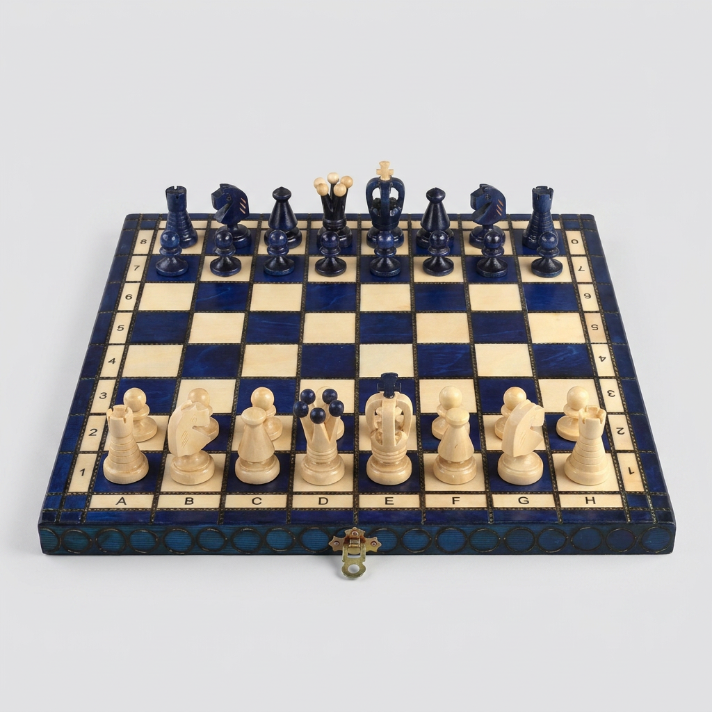 King's Blue Chess Set - Sycamore Pieces & Blue Folding Board
