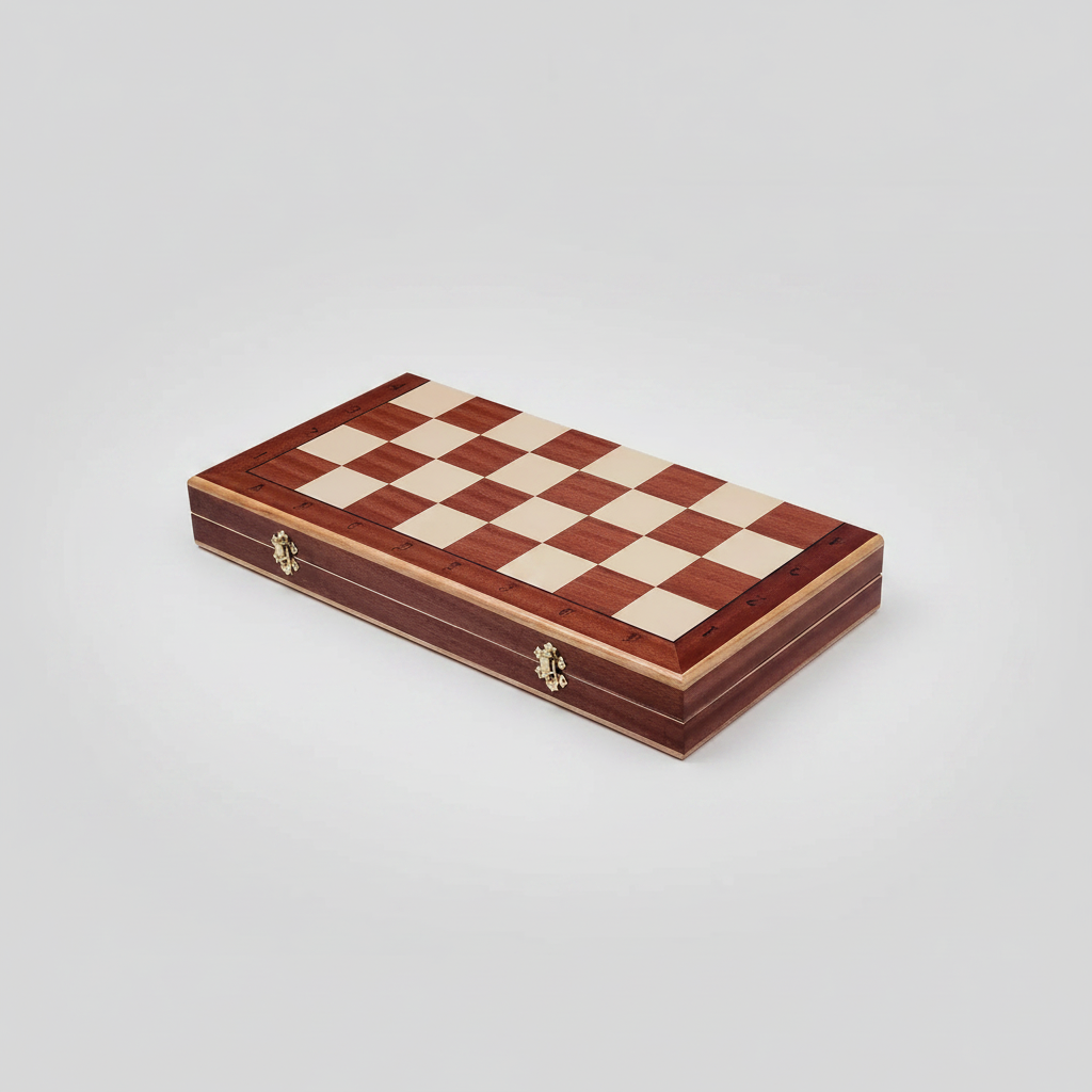 Chess Set - Intarsia Folding Board & Built-In Storage Tray