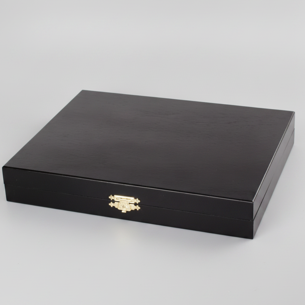 Deluxe Black Wooden Chess Box - Stained Beech & Birch Storage Case