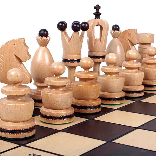 Handcrafted Chess Set - Brass Inlay Pieces Cherry & Hornbeam