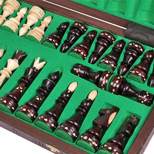 Lord Hand-Crafted Chess Set - Hornbeam Pieces & Burned Folding Board