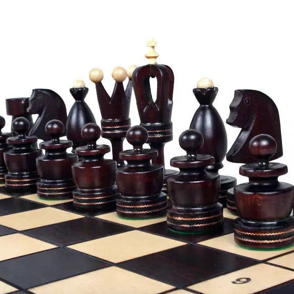 Handcrafted Chess Set - Brass Inlay Pieces Cherry & Hornbeam