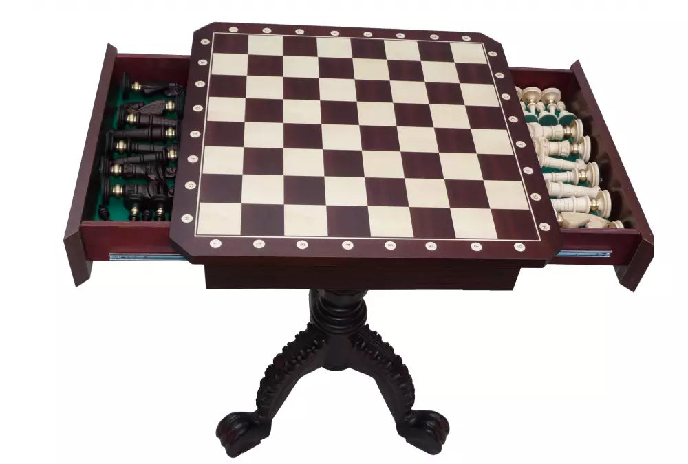 Luxury Mahogany Chess Table - Inlaid Playing Surface & Built-In Storage Drawers