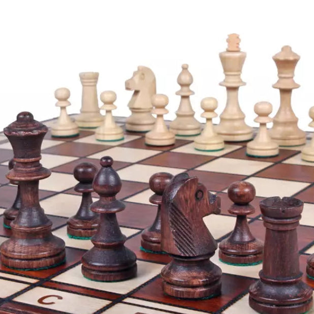 Jupiter Chess Set - Burned Hardwood Board & Staunton Hornbeam Pieces