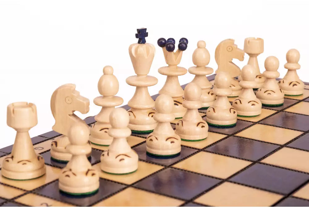 Pearl Blue & Natural Chess Set - Hand-Crafted Beech Pieces & Folding Storage Board