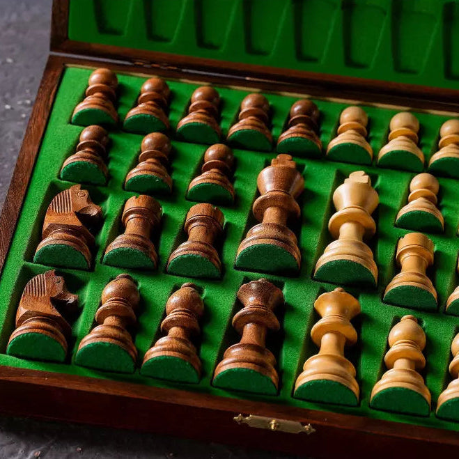 Deluxe Wooden Chess Box - Stained Beech & Birch Storage Case