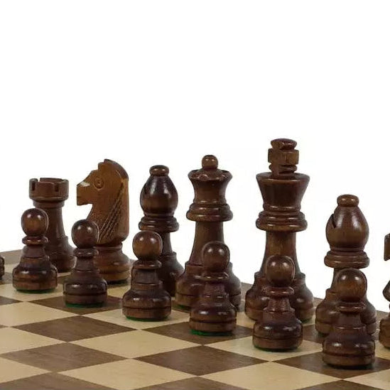 Compact Wooden Chess Set - Walnut & Maple Board