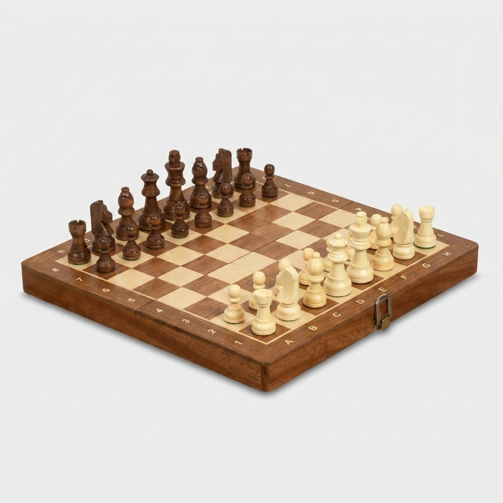 Compact Wooden Chess Set - Sapele & Maple Board, Perfect For Home & Travel