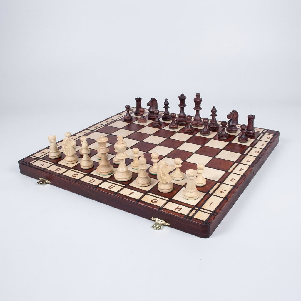 Jupiter Chess Set - Burned Hardwood Board & Staunton Hornbeam Pieces