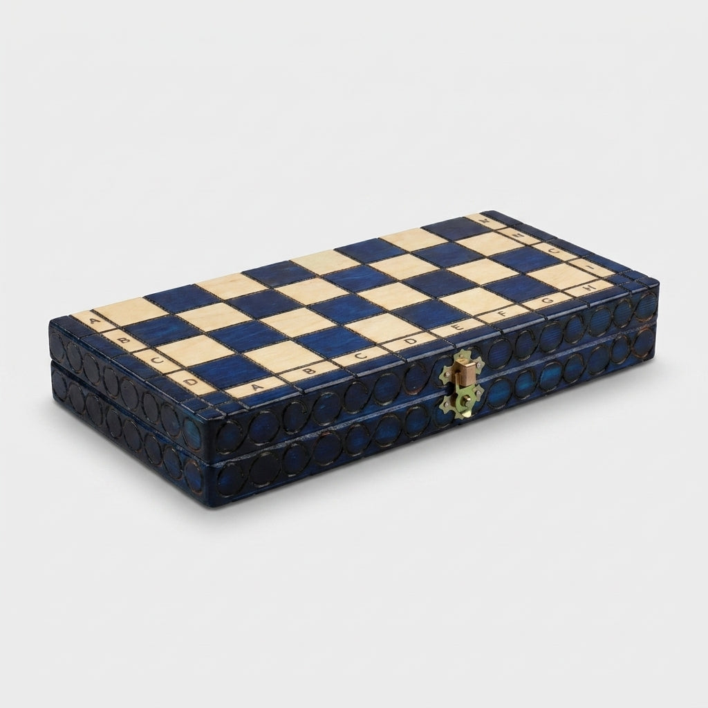 King's Blue Chess Set - Sycamore Pieces & Blue Folding Board
