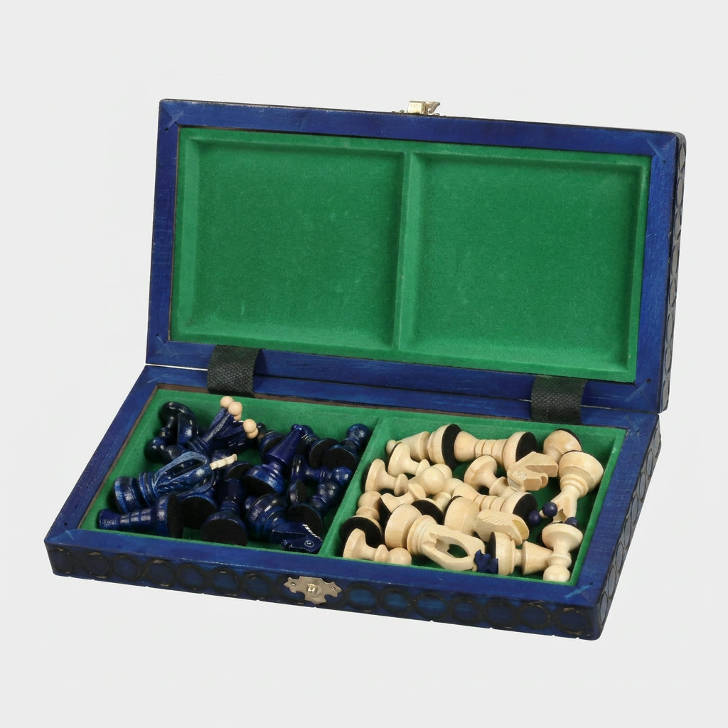 King's Blue Chess Set - Sycamore Pieces & Blue Folding Board