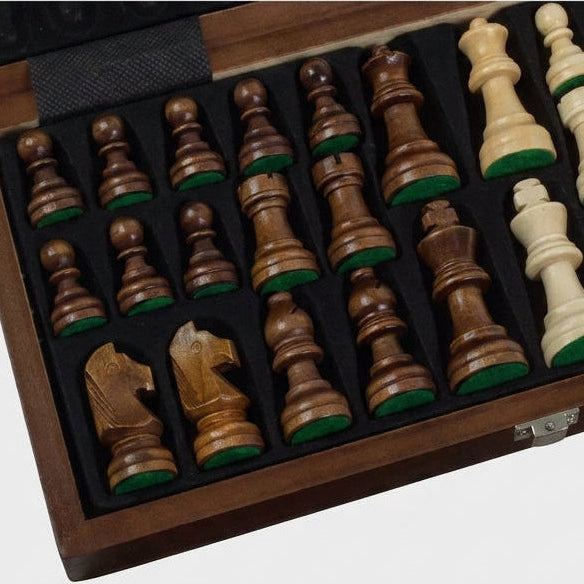 Compact Wooden Chess Set - Walnut & Maple Board