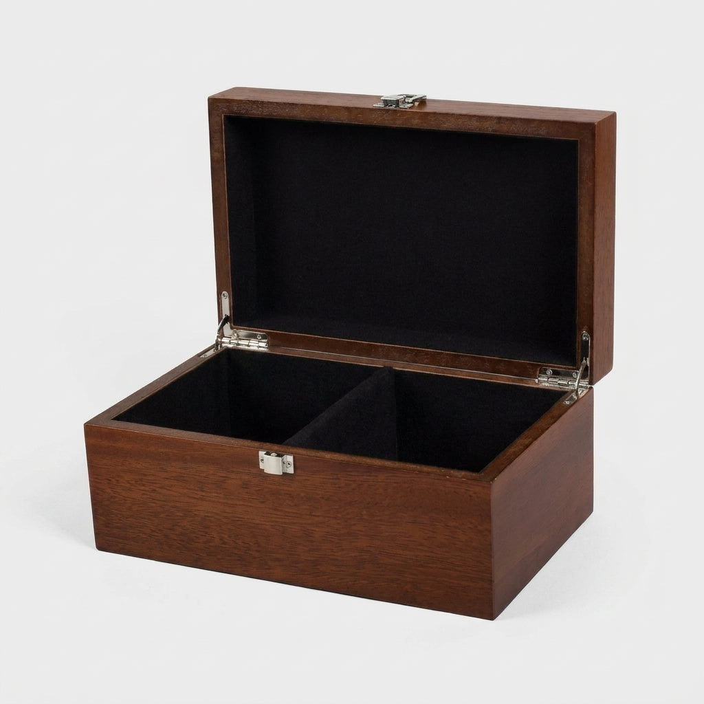Sapele Chess Storage Box - Black Flocked Interior & Quadrant Hinges