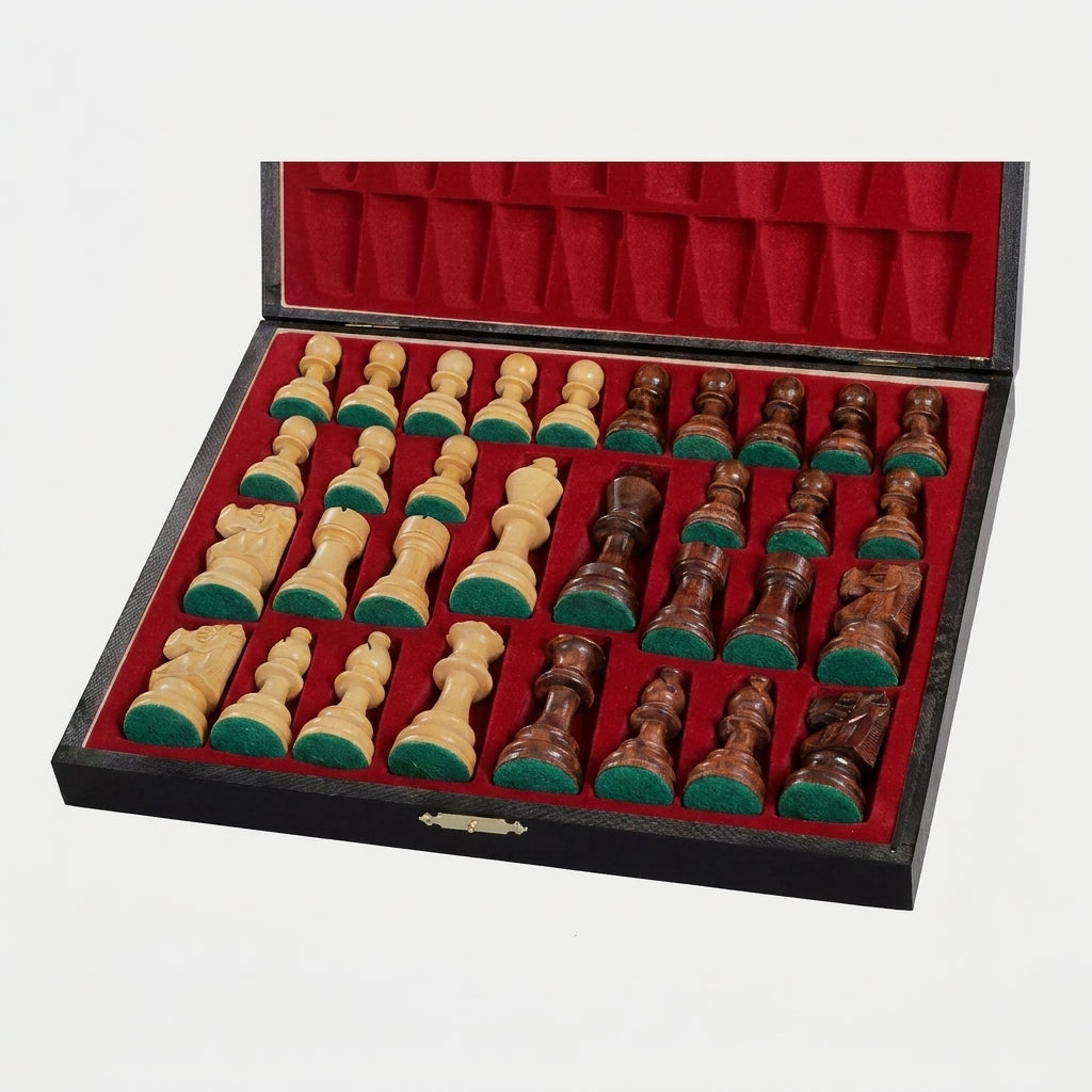 Deluxe Black Wooden Chess Box - Stained Beech & Birch Storage Case