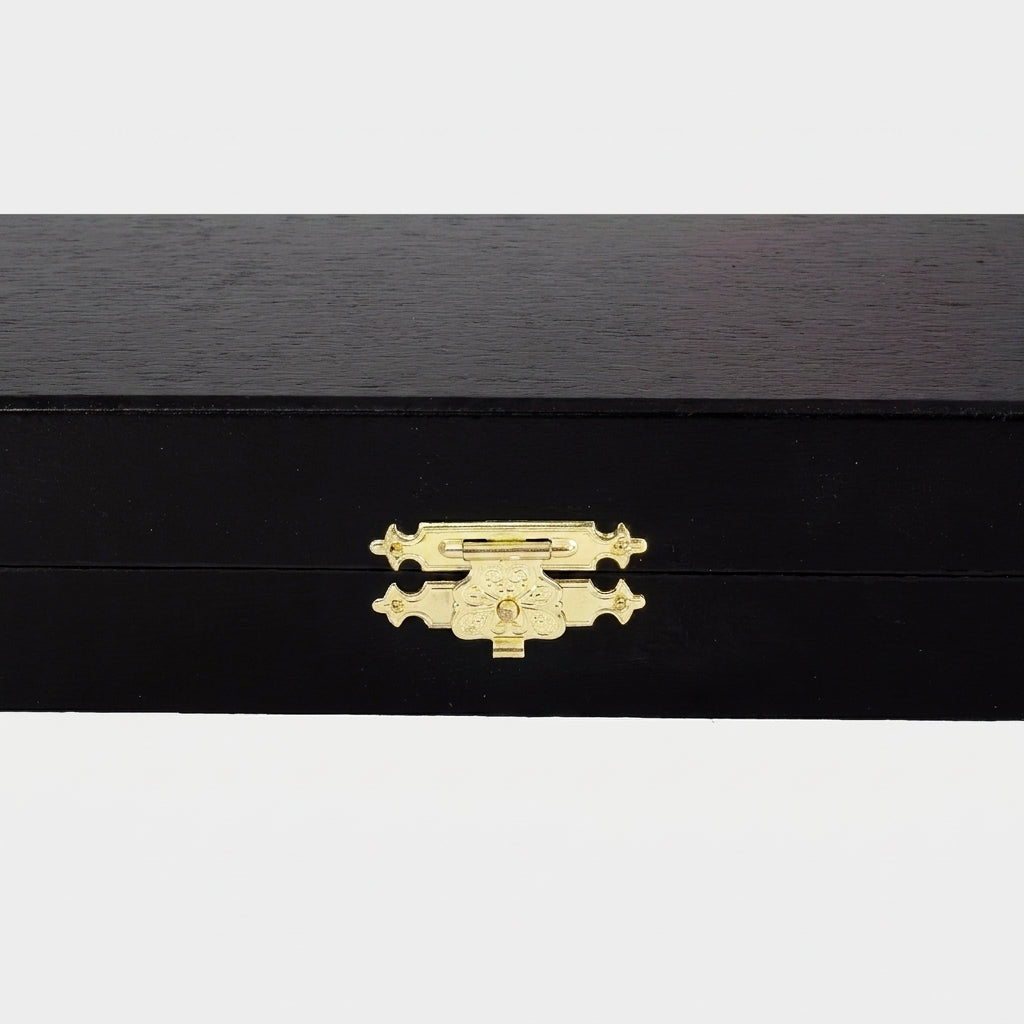 Deluxe Black Wooden Chess Box - Stained Beech & Birch Storage Case