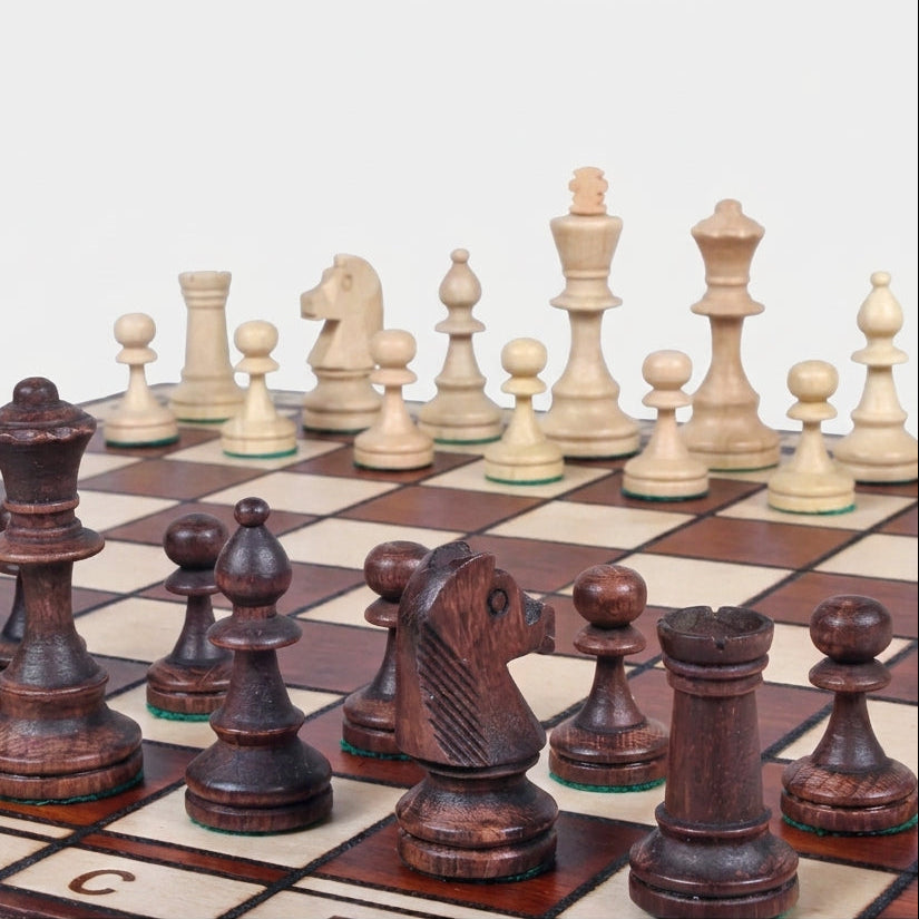 Jupiter Chess Set - Burned Hardwood Board & Staunton Hornbeam Pieces