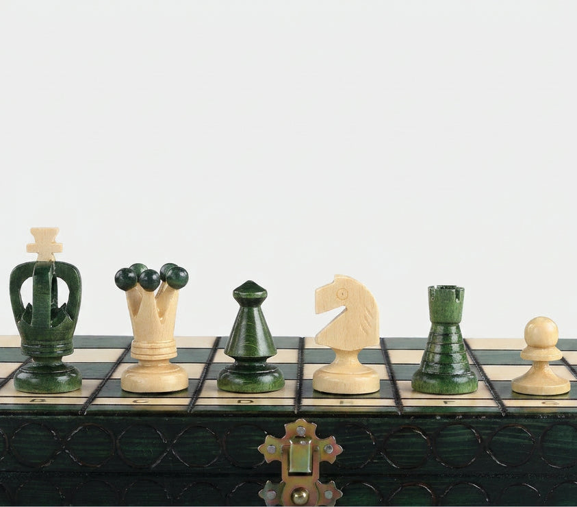 King's Green Chess Set — Sycamore Pieces & Green Folding Board