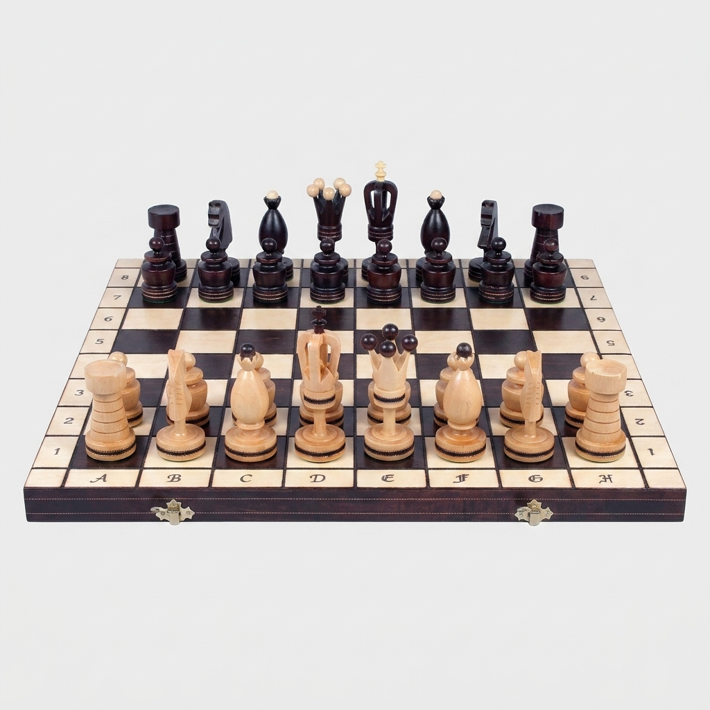 Handcrafted Chess Set - Brass Inlay Pieces Cherry & Hornbeam