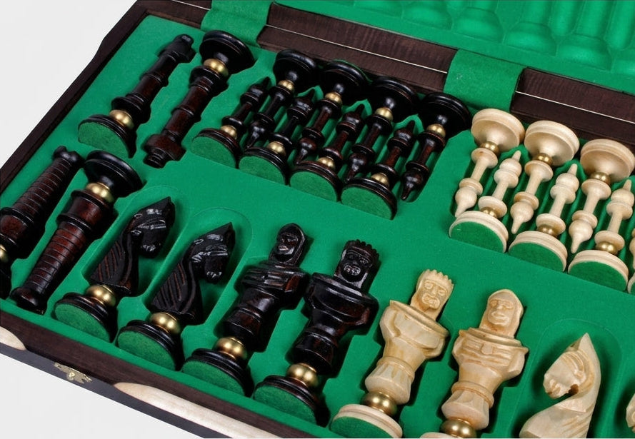 Luxury Handcrafted Chess Set - Brass-Weighted Pieces & Oversized Folding Board